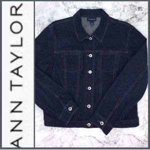 Ann Taylor Dark Denim Button Front Jacket L